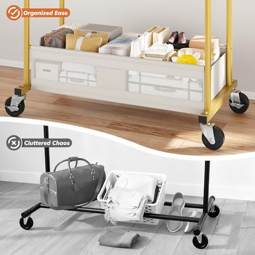 Clothes Rack 210 LBS Double Rods Extra Storage Basket - Image 5