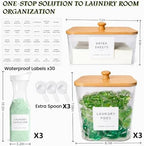 4+3 Pack Laundry Pods Containers & Dryer Sheet Holder & Laundry Detergent Dispenser, Laundry Room Organization and Storage Jars with Lids, Labels and Scoops for Scent Booster, Powder, Pods - Image 2