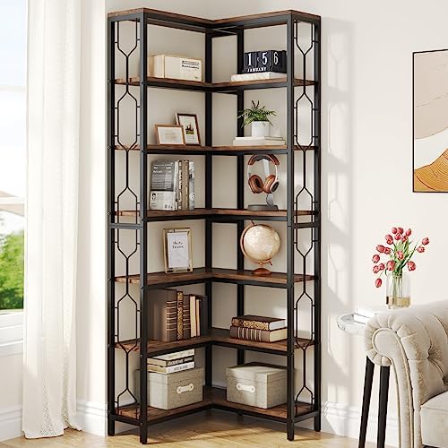 Tribesigns Corner Shelf, 7-Tier Industrial Corner Bookshelf and Bookcase by Tribesigns