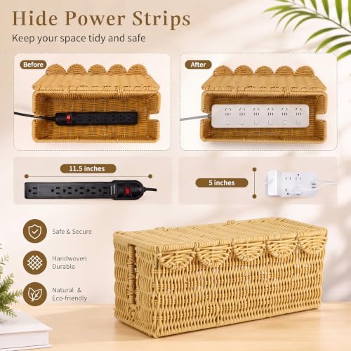 Novabright Rattan Cable Management Box with Scalloped Lid, Natural - Image 3