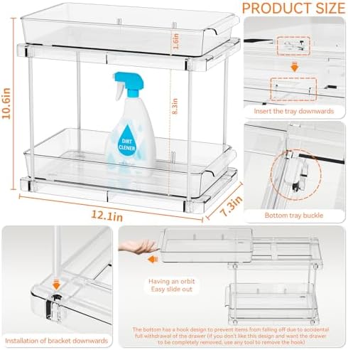 Yieach 4 Pack Under Sink Organizers and Storage,Clear Acrylic Bathroom Organizer and Cabinet Organization for Makeup,Medicine,Two Tier Pull Out Cabinet Organizer Drawers for Pantry,Vanity Storage Bins - Image 2