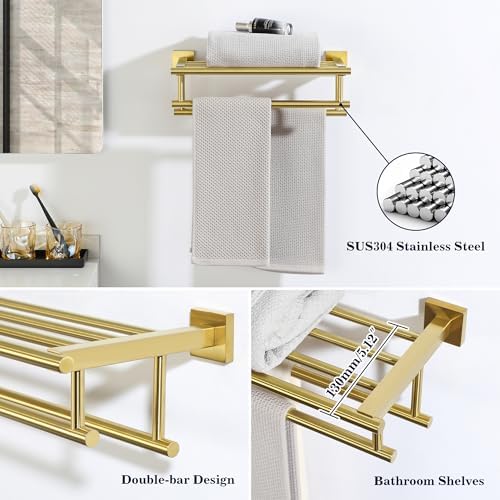 Alise Double Towel Rack for Bathroom Wall Mounted 16 Inch,Gold - Image 3