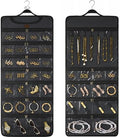 SMRITI Hanging Jewelry Organizer with Dual Zippered Pockets Canvas Double Sided Rotating Hanger Necklace Hanging Wall Organizer Earring Dustproof Holder Wall Mount Accessories Display Bag(Dark Grey) by SMRITI