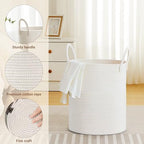 53L Tall Cotton Rope Laundry Basket with Handles, White - Image 3