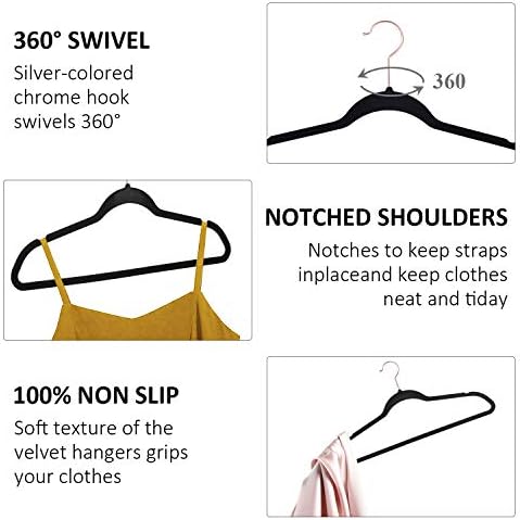 VECELO Premium Velvet Clothes Hangers Suit Heavy Duty (100 Pack)-Non Slip & Space-Saving with 12 Finger Clips & 2Tie Rack Excellent for Men and Women,Black - Image 4