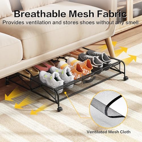 Under Bed Shoe Storage Organizer, 2 Pack Under Bed Storage Containers with Wheels for Under Bed Shoe Organizer Drawer Space Saving for bedroom - Image 3