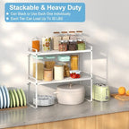 Set of 2 Expandable Cabinet Shelf Organizer, Stackable Kitchen Countertop Shelves Spice Racks, Small Storage Shelf For Cupboard Counter Tabletop, 30 LBS Heavy Duty, Adjustable, 13.8" to 21.6" Long - Image 5