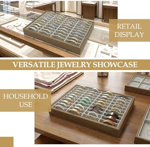 40‑Slot Bracelet Watch Necklace Jewelry Display Storage Box – Velvet Wood Tray Organizer for Bangles, Jade, Stackable for Retail Shows or Personal Use – Black - Image 4