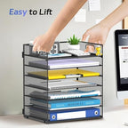 7 Tier Paper Organizer for Desk with Mesh Letter Trays and Handle 2 Pack - Image 7