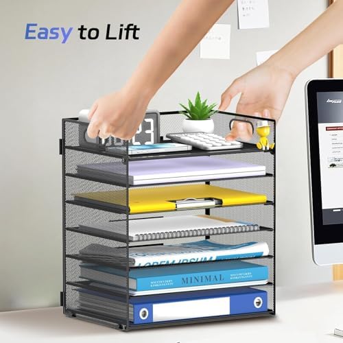 7 Tier Paper Organizer for Desk with Mesh Letter Trays and Handle 2 Pack - Image 7