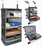 Grand Fusion Stow-N-Go Hanging Travel Shelves, Packing Organizer for Luggage. Carry on Closet for Suitcase. Expandable Packing Cube. Travel Essentials. (Dark Gray - L, L = (L) 11.8" x (W) 11.8") by GrandFusion