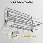 BESy Towel Racks with Foldable Towel Bar Hooks Wall Mounted Brushed Nickel - Image 5