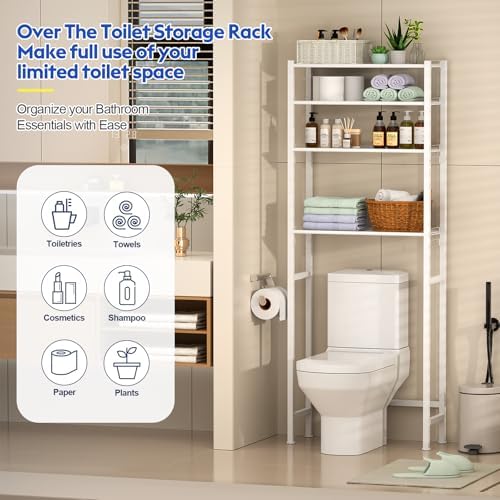 samstar 4 Tier Over The Toilet Storage Rack, Bathroom Organizer Shelves Cabinet Above Toilet, with Adjustable Height Freestanding Shelf Space Saver, White - Image 3