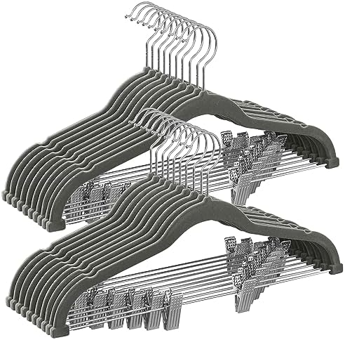SONGMICS 20-Pack Pants Hangers, Velvet Hangers with Adjustable Clips by SONGMICSbySONGMICSHOME