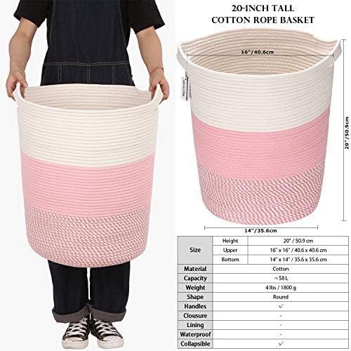 Sea Team Large Woven Cotton Rope Laundry Basket with Handles, 20 x 14 in - Image 5