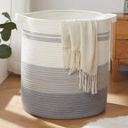 OIAHOMY 80L Laundry Basket Laundry Hamper Nursery Hamper White&Gray by MasterofSpaceOptimization