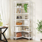 Tribesigns Corner Shelf, 7-Tier Industrial Corner Bookshelf, Wood and Metal Corner Etagere Bookcase, Freestanding Display Shelf for Living Room, Kitchen, Home Office, White - Image 3