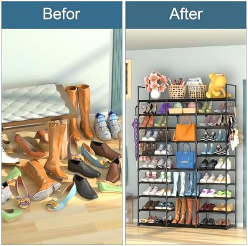 Kottwca 3 Row 10 Tier Large Shoe Rack Organizer for Closet Entryway, 60-65 Pair Shoe Boot Storage Rack, Metal Shoe Shelf Tall Vertical Stackable Shoe Stand for Bedroom Corner - Image 5