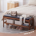 STDDRE Shoe Rack Bench Entryway Bamboo Shoe Storage Bench with Leather Cushion 2 Tiers Shoe Rack Entryway Bench for Hallway, Living Room,Bedroom(Black Bench top+Brown Frame) - Image 6