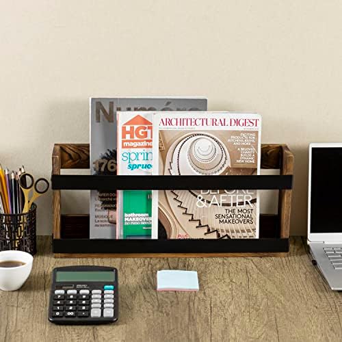 MyGift Magazine Rack, Burnt Wood & Black Metal, Wall-Mounted Display - Image 3