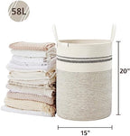 VIPOSCO 58L Tall Woven Rope Laundry Hamper, Leather Handles, Stripe White - Image 5