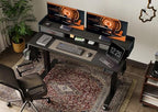 Claiks Standing Desk with Drawers & Wheels, 2 Height Shelf 63" Black - Image 2