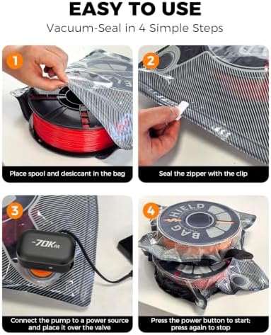 3D Printer Filament Storage Bags, 30 Reusable Vacuum Storage Bags with USB Vacuum Pump for 1kg Spools, 30 Desiccants & 5 Clips, Moisture-Proof Dustproof Filament Storage for PLA, PETG, ABS, TPU - Image 3