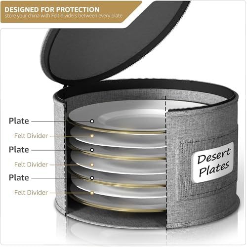 Sorbus China Storage Containers, with Lid (Dinner Plate Storage, Gray) - Image 5