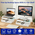 OPNICE Desk Organizer and Accessories, 2-Tier Computer Monitor Stand Riser with Drawer and 2 Pen Holders, Laptop Stand, Office Desk Accessories for Office Supplies, Transparent - Image 3