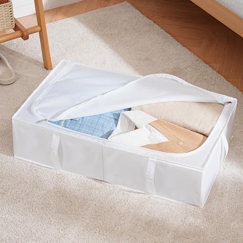 TYEERS Under Bed Storage Containers, Durable Fabric, Washable, Collapsible, Under Bed Storage Bins for Clothes, Blankets, Sheets, Shoes, 27.5x16.5x7 Inches, 4-Pack, White - Image 3