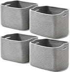 ICERZCZ Small Storage Baskets for Shelves Organizing, Woven Cotton Rope Baskets for Storage, Book Basket, Decorative Shelf Basket, 12.5"Lx9.1''Wx7.9''H (4 Packs) Grey by ICERZCZ
