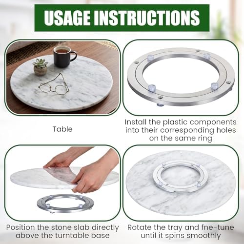 Gisafai 16'' Marble Lazy Susan 8'' Aluminium Alloy Turntable, White - Image 3