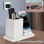 Wireless Charger with Desk Organizer, Wireless Charging Station for iPhone 14/14 Pro/13/12/11/Samsung Galaxy S23/S22/S21/S20/Note 20/Note 10, Charging Stand with Leather, White - Image 6