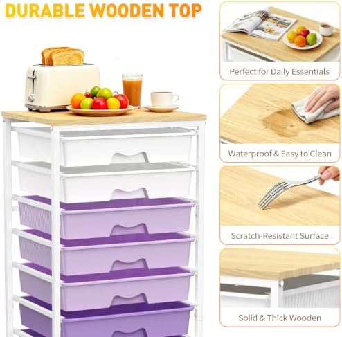 SUNALLY Rolling Cart with 8 Drawers, Craft Art Storage Drawer Cart, Purple - Image 4
