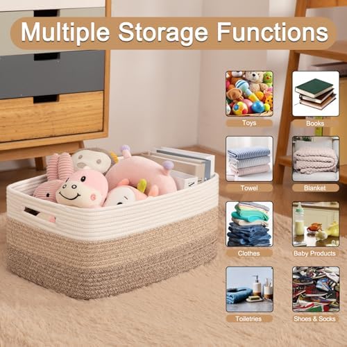 OIASKET Large Storage Basket for Organizing, Woven Rope Basket for Shelves, Closet Organizer Bins for Clothes, Blanket, Toys, Baby Nursery Storage, 17.7" x 13" x 7.87", 2 Packs Gradient Yellow - Image 3