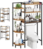 K1 Heavy Duty 7-Tier Over The Toilet Storage（With Basket and Paper Hook）Freestanding Above Toilet Shelf with Adjustable Feet，Space Saver Bathroom Shelves 9.3"D x 33.5"W x 63.8"H，Rustic Brown by Roxibelt