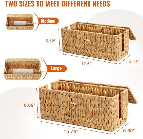 Posprica Cable Management Box with Lid, 2Pack Handwoven Real Water Hyacinth Cord Hider Organizer Boxes, 2 Side Open Slots Storage Box to Hide Cords Power Strip for Desk, Floor, Office - Image 5