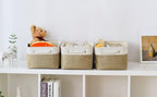 TheWarmHome Storage Basket for Organizing - 14x10x7 inch Medium 3 Pack Collapsible Storage Bin for Shelves with Handles, Canves Storage Box for Organizer Cubes Cloth Gift Toy Closet (White & Khaki) - Image 4