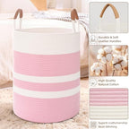 Large Laundry Basket, Laundry Hamper with Leather Handles, 90L Woven Dirty Clothes Hamper, Rope Hampers for Bedroom, Barthroom, Pink - Image 5