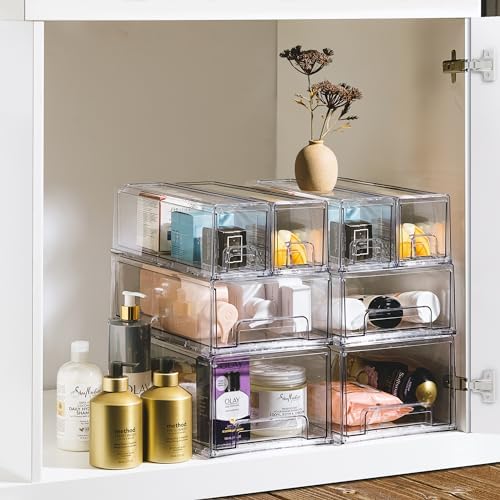 Sorbus Fridge Drawers - Clear Stackable Pull Out Refrigerator Organizer Bins - Food Storage Containers for Kitchen, Freezer, Vanity & Fridge (3 Pack | 1 Large, 2 Small Stackable Drawer Bins) - Image 6