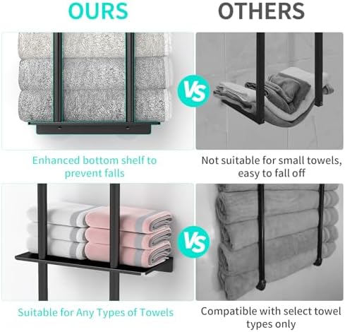 Bethom 3 Tier Over The Door Towel Rack, Hanging Towel Rack, Matte Black - Image 4