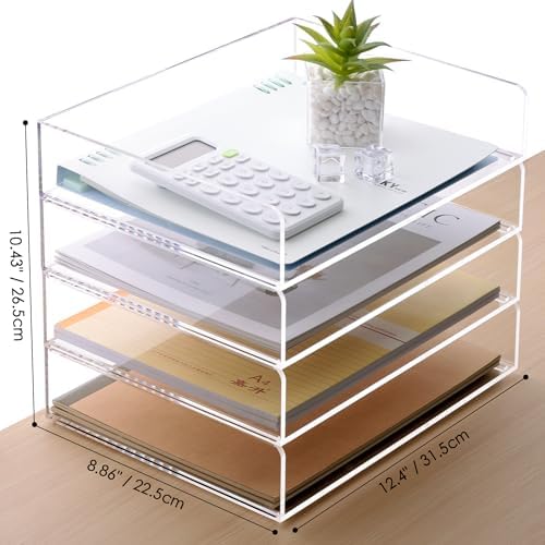 SANRUI Paper Organizer Letter Tray, 4-Pack Acrylic File Organizer, Clear - Image 2