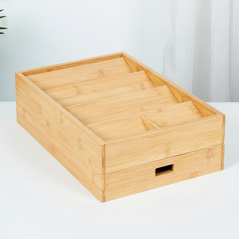 Bamboo Expandable Flatware Drawer Organizer Stackable Bamboo Silverware Drawer Organizer – 2-Tier Kitchen Utensil Tray with Compartments, Flatware Organizer for Spoons - Image 4