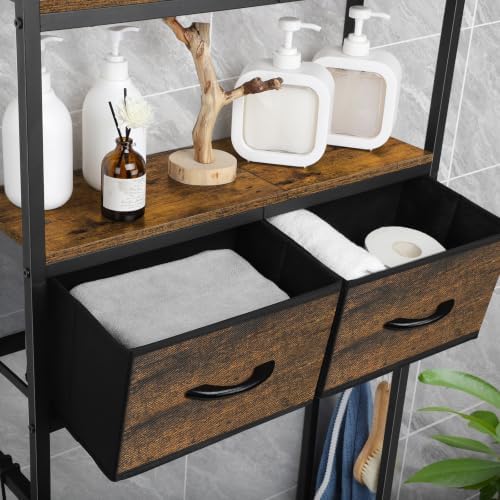 ETELI Over The Toilet Storage Cabinet Bathroom Storage Cabinet Over Toilet Fit Most Toilets Above Toilet Shelf Bathroom Shelf Organizer with Fabric Drawers, Rustic Brown - Image 3