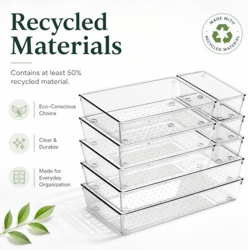 8 Pack Large Clear Plastic Drawer Organizer Trays, 3 Sizes, Non-Slip - Image 5