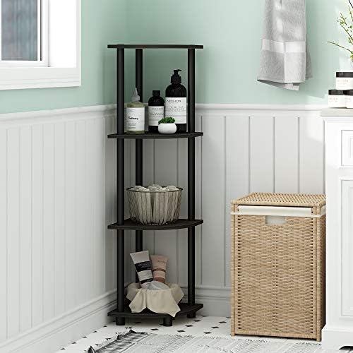 Furinno TURN-N-TUBE Corner Shelf, 4-Tier Corner Bookshelf, Display Storage Shelves with Open Shelves, for Organization and Storage, Living Room, Home Office, Garage, Espresso - Image 2
