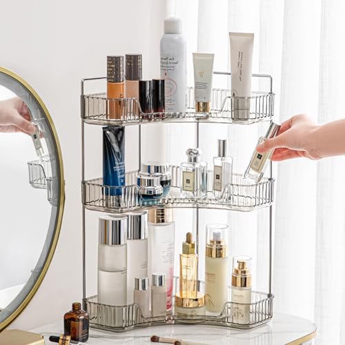 Aveniee Corner Bathroom Counter Organizer, Bathroom Countertop Shelf Makeup Organizer for Vanity Perfume Tray for Corner Storage (3 Tiers, Grey) by Aveniee