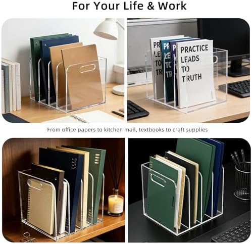 Clear Acrylic Magazine File Holder, 4 Compartment Desk Organizer - Image 5