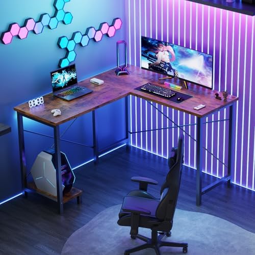 DUMOS 50-Inch Reversible L Shaped Desk with CPU Shelf, Brown - Image 2