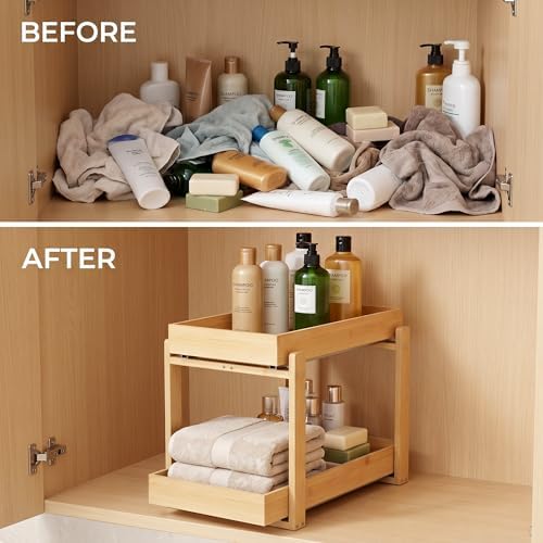 Bamboo Under Sink Organizer Adjustable Height 2 Tier Bathroom Organizer - Image 6